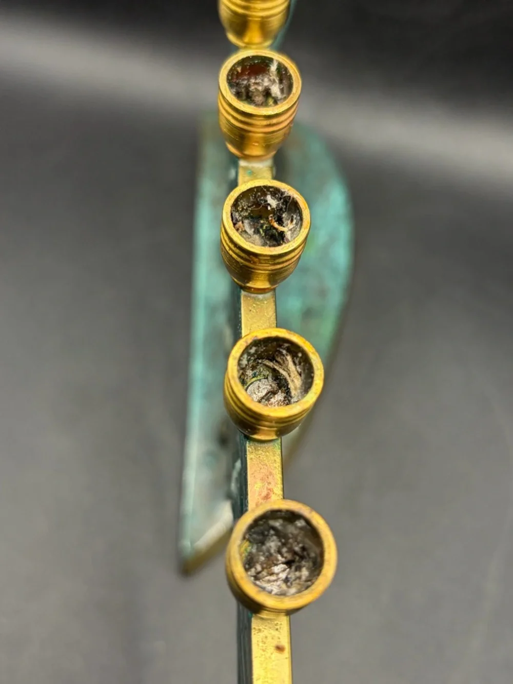 Vintage MCM Israeli Brass &Enamel Hanukkah Menorah Judaica Chanuka Candle Holder